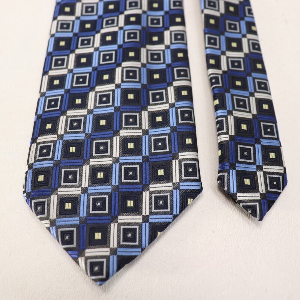 Alexander Julian Colors Tie Mens 58 in Blue Multicolor Geo Handmade Squares Wide